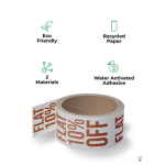 Custom Tapes are Eco-friendly, FSC certified & made up of Recycled Materials. The adhesive is non-toxic & made from plant-based material (Rice).