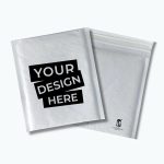 custom branded bubble white mailers, one side design place